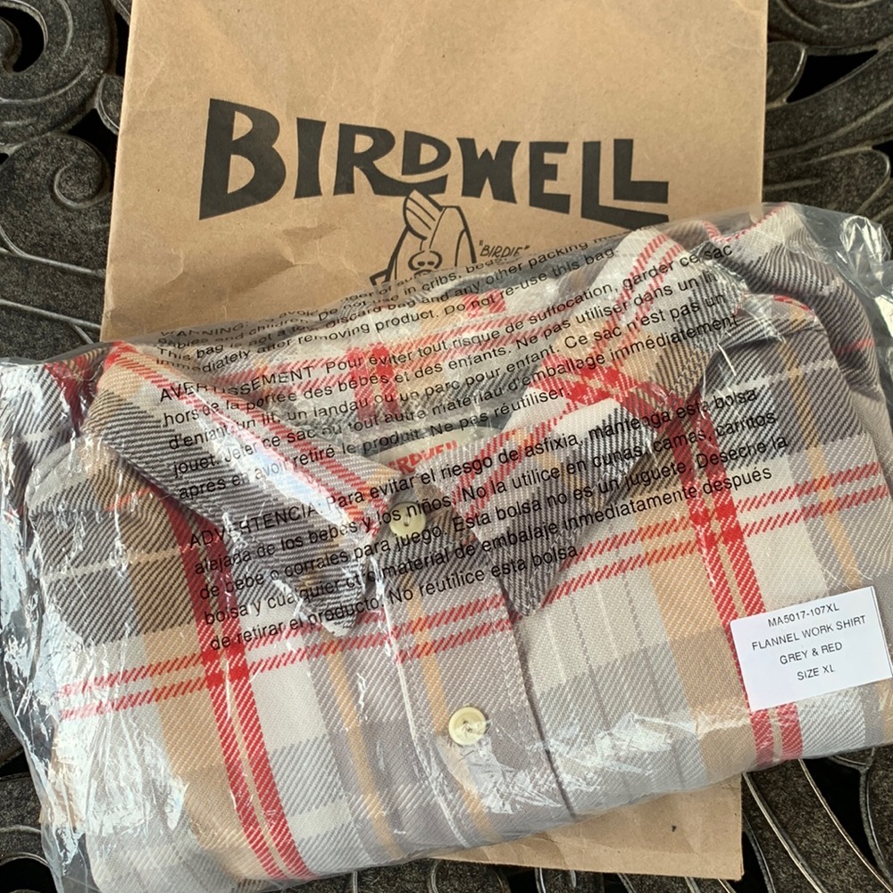 Birdwell Men’s Flannel Work Shirt Grey & Red XL